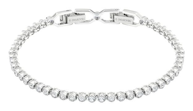Swarovski Braccialetto Tennis Emily, Bianco, Placcatura Rodio, Cristalli Taglio Tondo