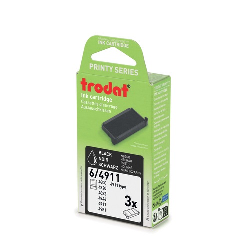 Trodat Cartucce di Ricambio 6/4911 in Feltro Nero - Blister da 3 Pezzi per Timbri Autoinchiostranti