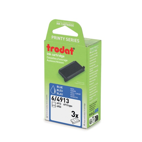 Trodat 6/4913 Cartucce di Ricambio per Timbri Autoinchiostranti - Inchiostro Blu - Blister da 3 Pezzi