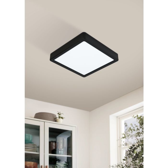 Eglo Fueva-Z Plafoniera LED SMART 21x21 cm Nera, Dimmerabile, Controllo Vocale, IP44