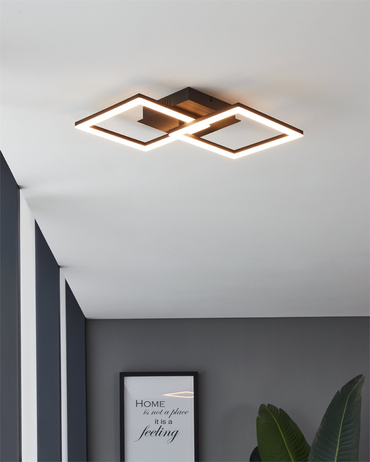 EGLO PARANDAY-Z Lampada a Soffitto LED 21,5 W Smart Home con ZigBee e Controllo Vocale Alexa, Colore Luce Regolabile, Dimmerabile, Design in Acciaio Nero e Plastica Bianca, 53 x 31 cm