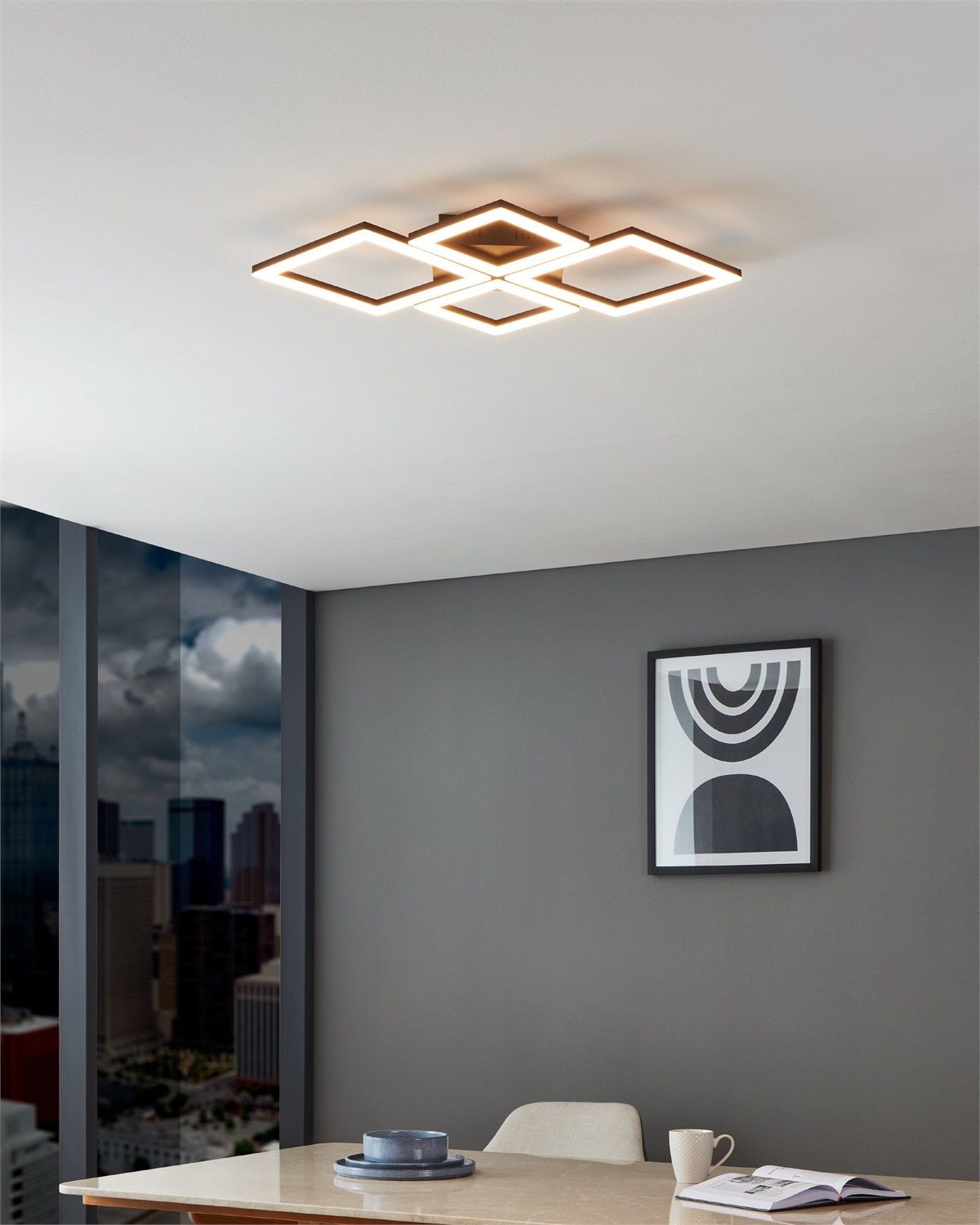 Eglo PARANDAY-Z Lampada a Soffitto LED 42 W, Smart Home ZigBee, Controllo Vocale Alexa, Colore Luce Regolabile, Dimmerabile, 47 x 43 cm, Bianco e Nero