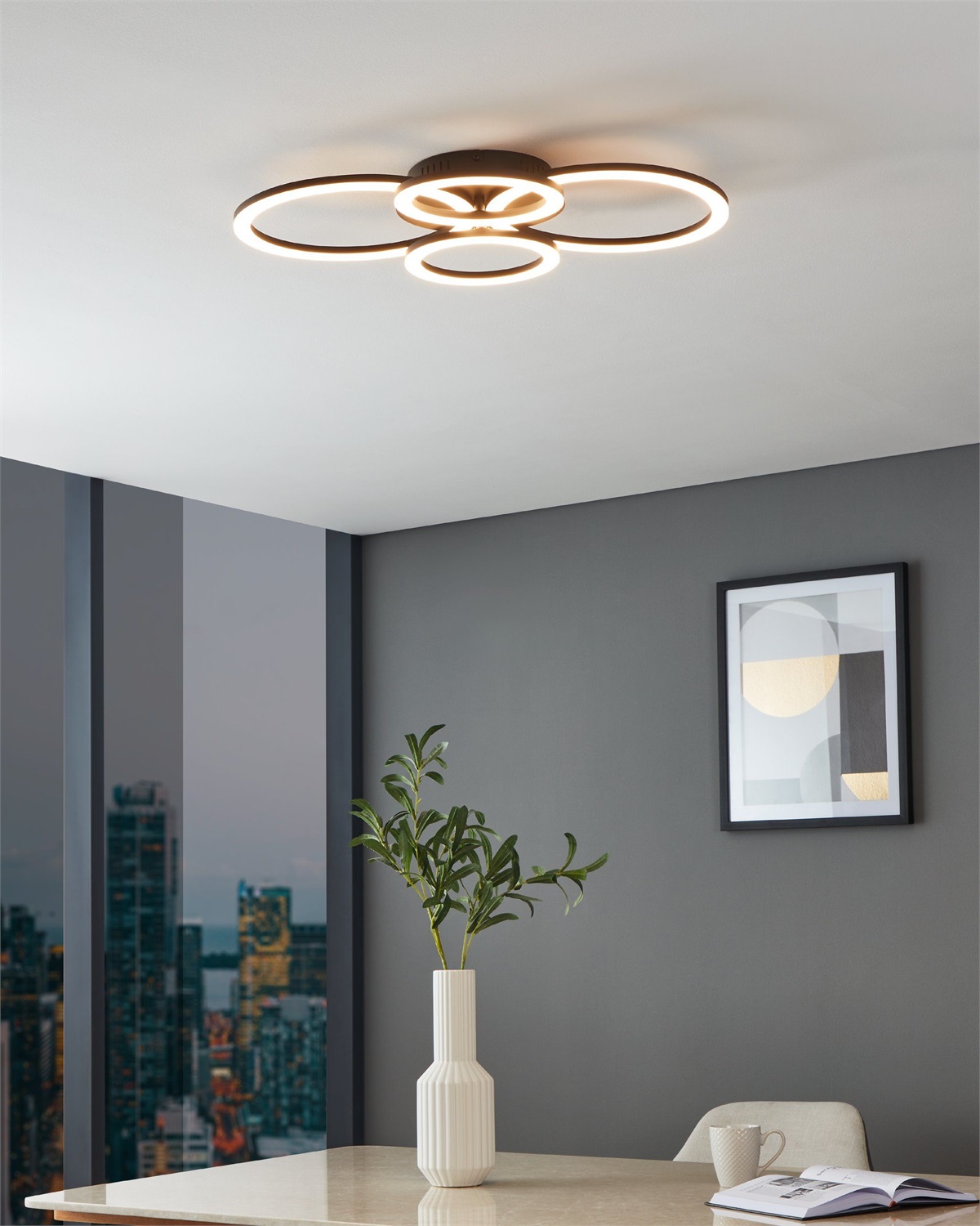 Eglo Paranday-Z Lampada a Soffitto LED 41 W, Smart-Home ZigBee, Controllo Vocale Alexa, Colore Luce Regolabile, Dimmerabile, 62 x 45 cm, Bianco e Nero