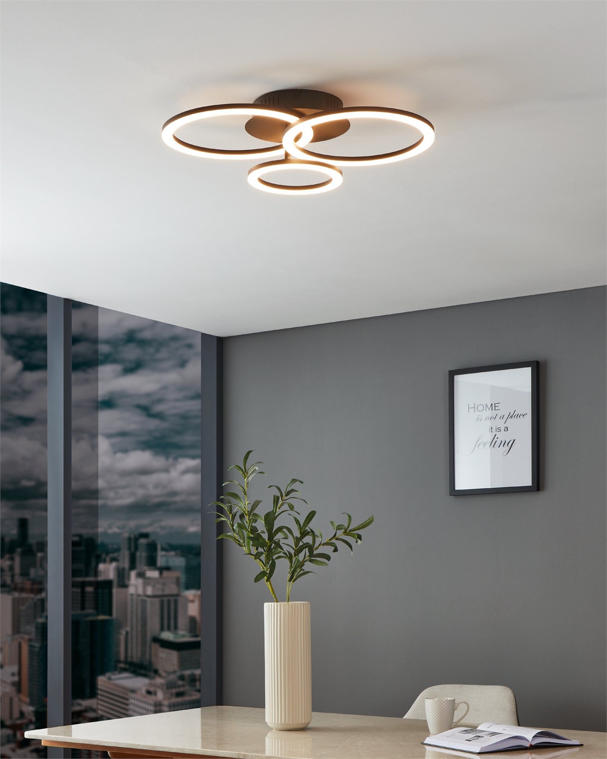 Eglo Paranday-Z Lampada a Soffitto LED 33W, Smart-Home ZigBee, Controllo Vocale Alexa, Colore Luce Regolabile, Dimmerabile, Bianco e Nero, 55 x 45 cm