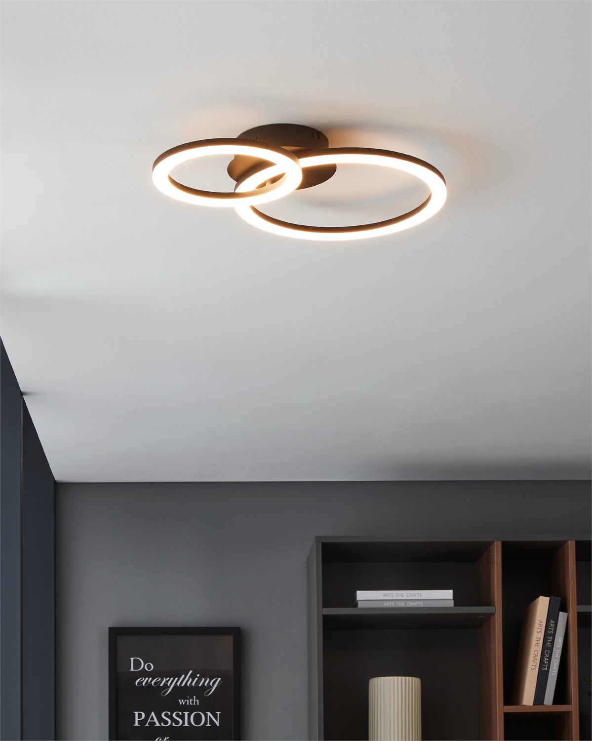 EGLO Paranday-Z Plafoniera LED 15W Smart-Home con ZigBee e Controllo Vocale Alexa, Colore Luce Regolabile, Dimensioni 45 x 30 cm, Nero e Bianco