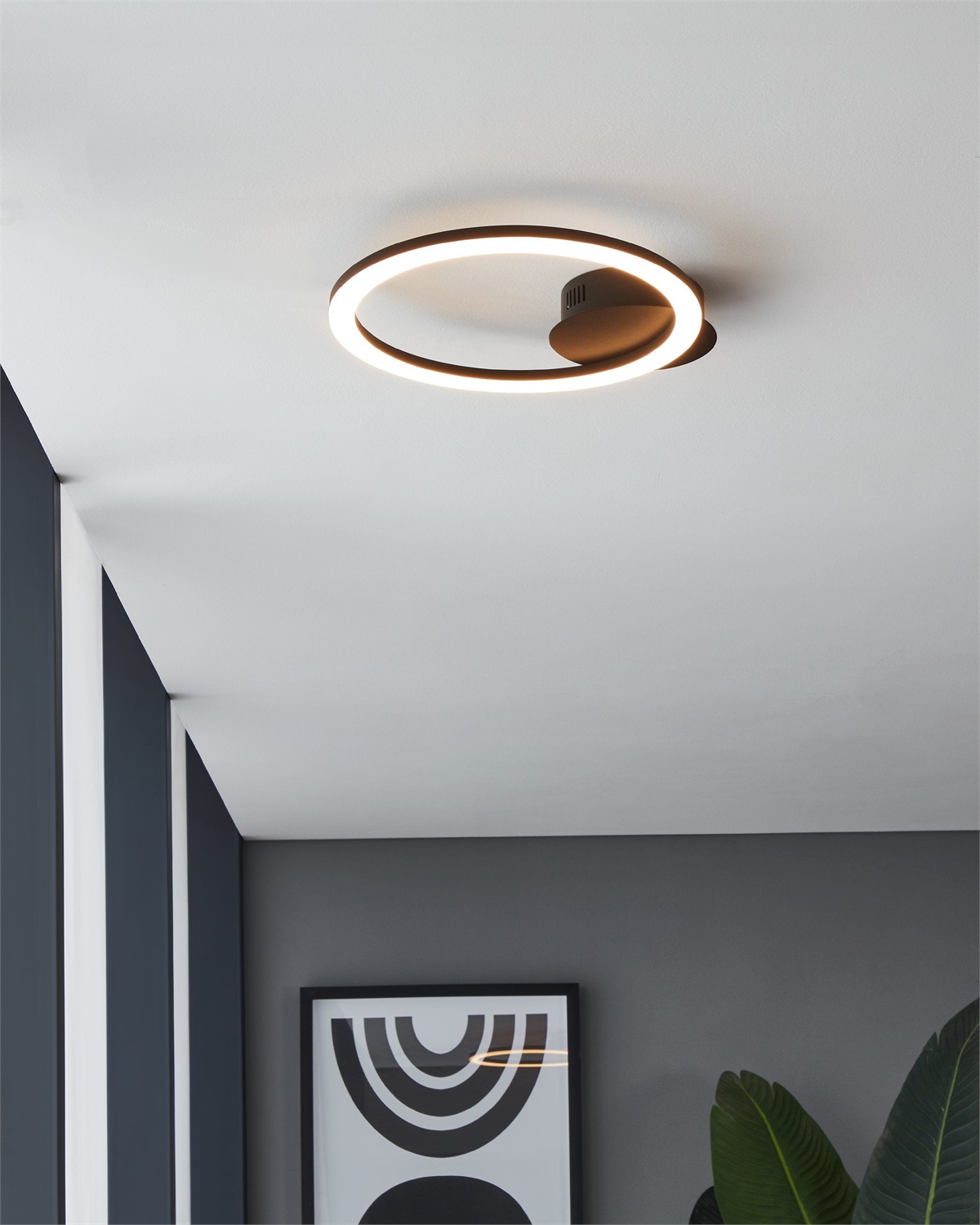 EGLO Parrapos-Z Lampada da Soffitto LED 12 W Smart-Home con ZigBee, Controllo Vocale Alexa, Colore Luce Regolabile, Dimmerabile, Plafoniera Bianco e Nero, 34 x 30 cm