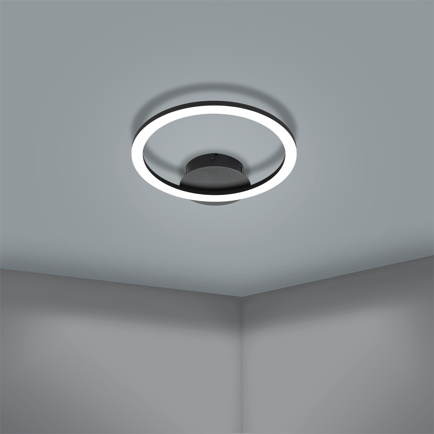 EGLO Parrapos-Z Lampada da Soffitto LED 12 W Smart-Home con ZigBee, Controllo Vocale Alexa, Colore Luce Regolabile, Dimmerabile, Plafoniera Bianco e Nero, 34 x 30 cm
