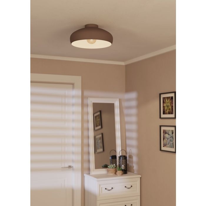 EGLO MOGANO Lampada da Soffitto Rotonda in Metallo Moka, Stile Vintage e Scandinavo, 1 Luce E27