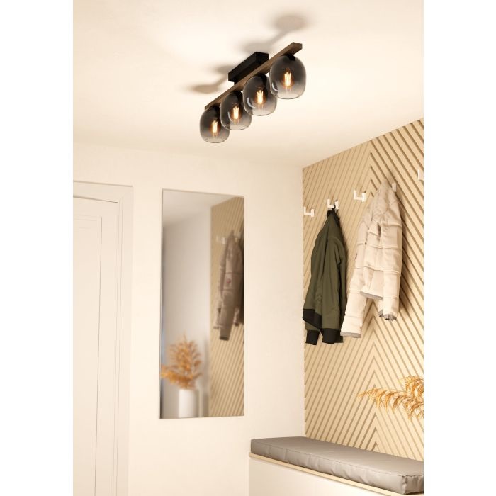 Eglo FILAGO Lampada a Soffitto Dimmabile in Vetro Trasparente Nero e Grigio, E27, 4x40W, 88 cm