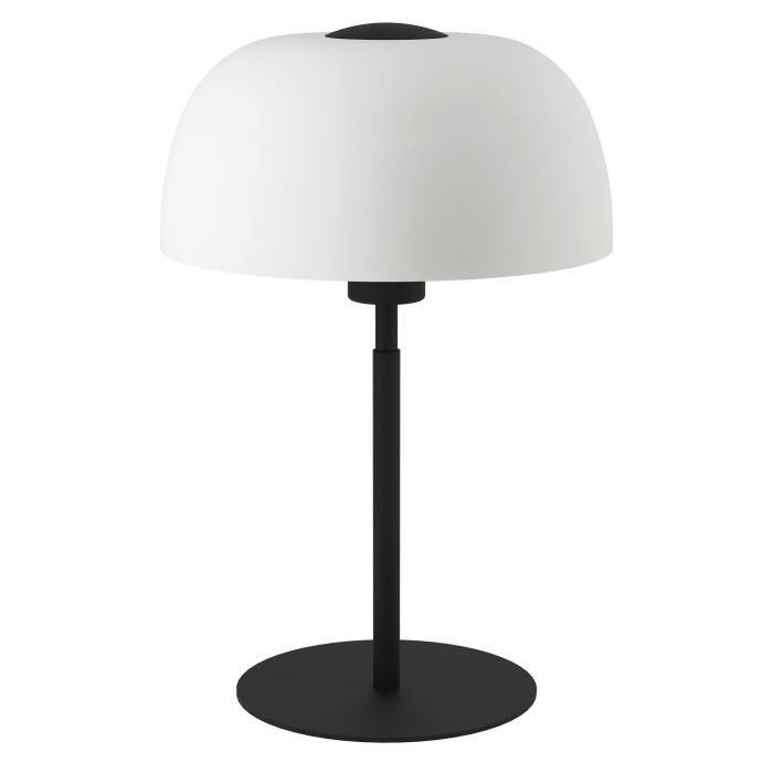 Eglo Solo 2 Lampada da Tavolo E27 in Vetro Bianco Satinato e Metallo Nero Satinato, Altezza 41,5 cm