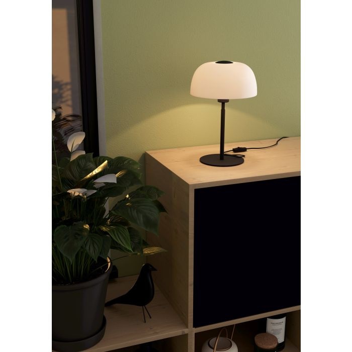 Eglo Solo 2 Lampada da Tavolo E27 in Vetro Bianco Satinato e Metallo Nero Satinato, Altezza 41,5 cm