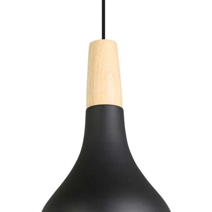Eglo SABINAR Lampada a Sospensione E27 40 W in Metallo Nero e Legno Naturale Ø 18 cm