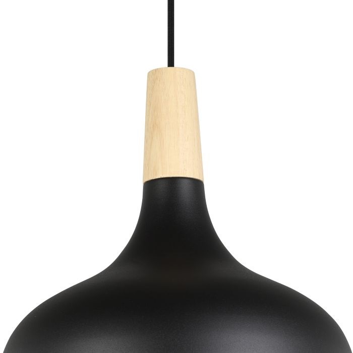 Eglo SABINAR Lampada a Sospensione in Metallo Nero e Legno Naturale, E27, Ø 18 cm