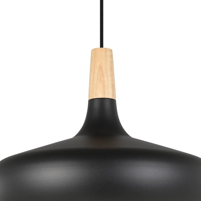 Eglo Sabinar Lampada a Sospensione E27 in Metallo Nero e Legno Naturale Ø 18 cm o Ø 40 cm - Illuminazione per Sala da Pranzo e Soggiorno