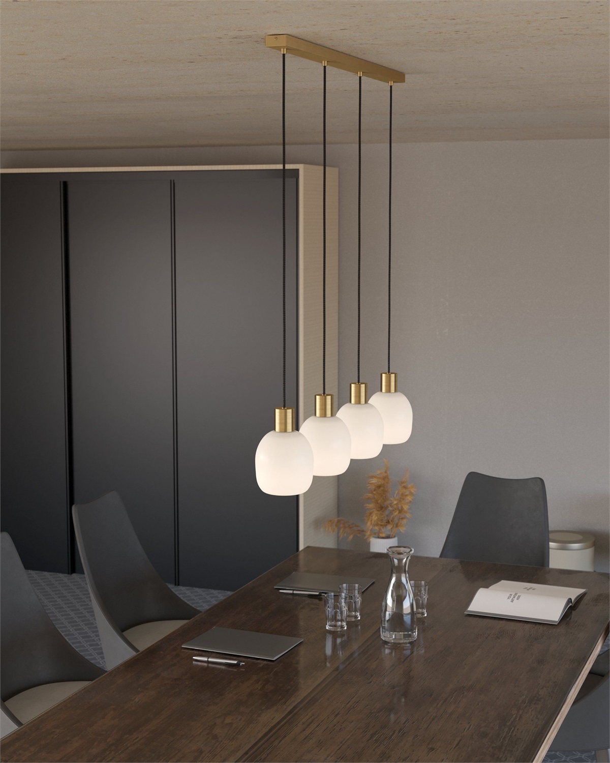 EGLO Manzanares Lampada a Sospensione E27 4x40W Oro e Vetro Opaco Dimmerabile 97cm