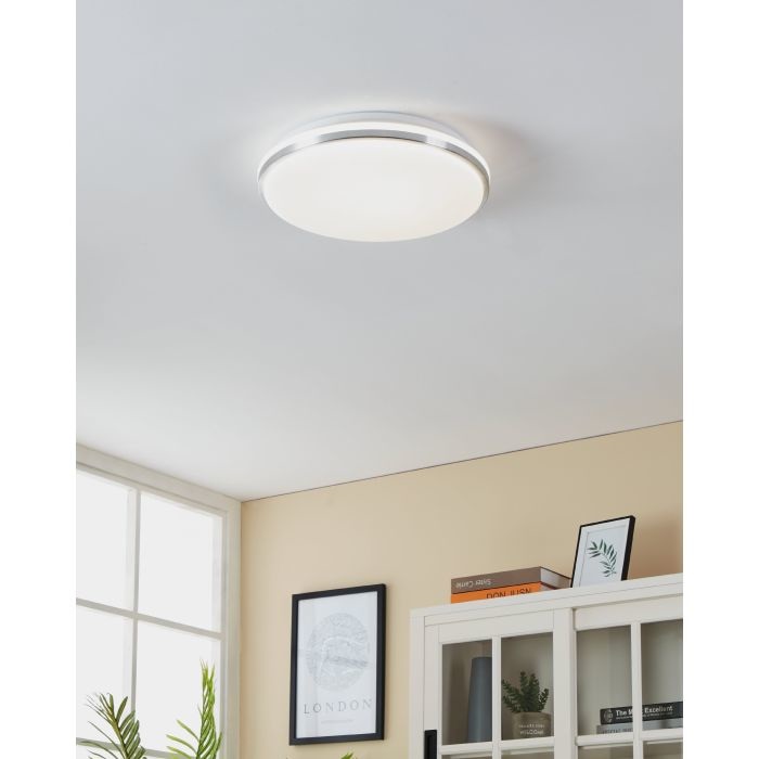 Eglo Pinetto Plafoniera LED 15,6W Ø340mm Bianco Cromo Neutro IP44 per Esterni e Interni