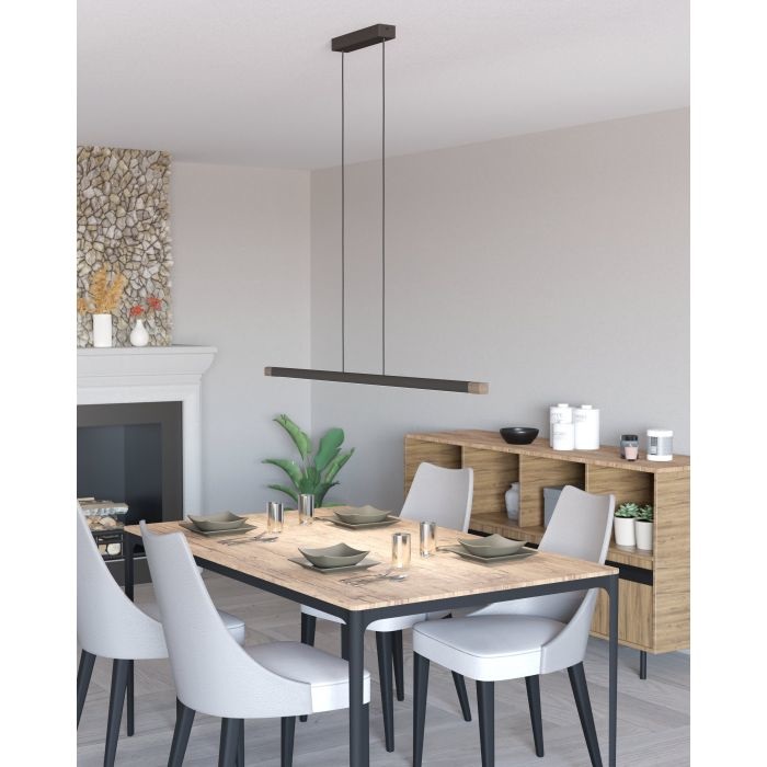EGLO LISCIANA Lampada a Sospensione LED Dimmerabile in Acciaio e Legno, 126x110 cm, Grigia