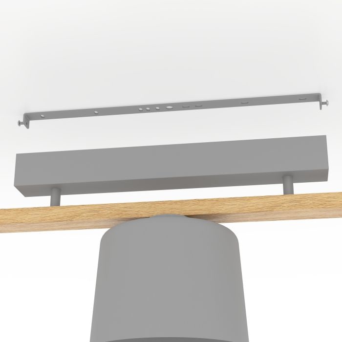Eglo Mariel - Lampada da soffitto con 3 spot in acciaio grigio chiaro e legno, attacco E27
