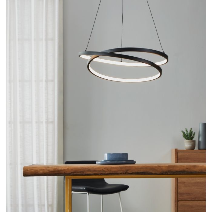 EGLO Ruotale Lampada a Sospensione LED 37W, Ø55cm, 4800 Lumen, Luce Calda 3000K, Struttura in Metallo Nero e Plastica Bianca