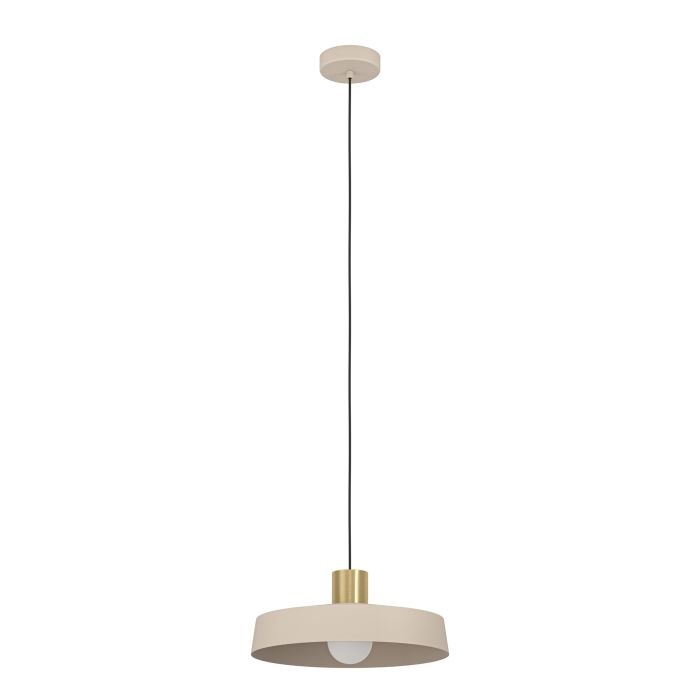 EGLO Valdiola Lampada a Sospensione E27 1 Luce in Metallo Tortora e Ottone Satinato, Diametro 36 cm, Altezza 110 cm
