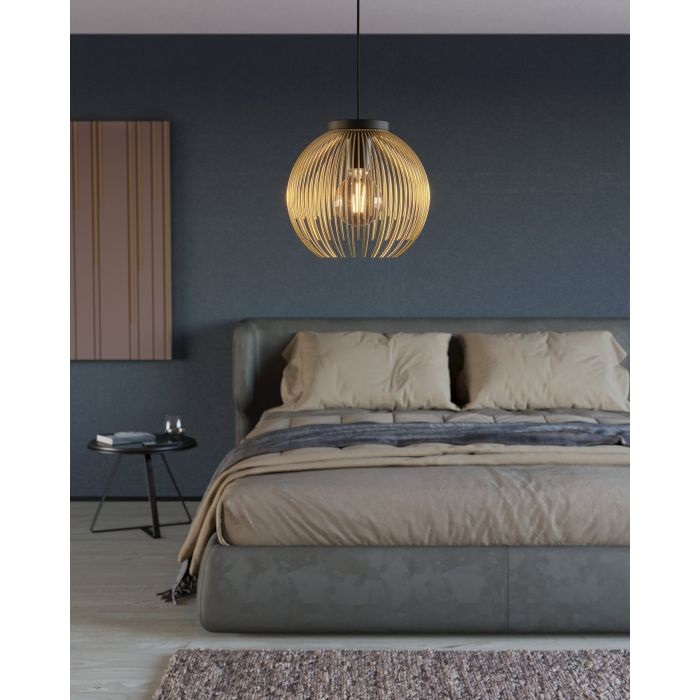 EGLO Lampada a Sospensione Venezuela E27 1 Luce 40W in Metallo Nero e Oro Ø23,5cm