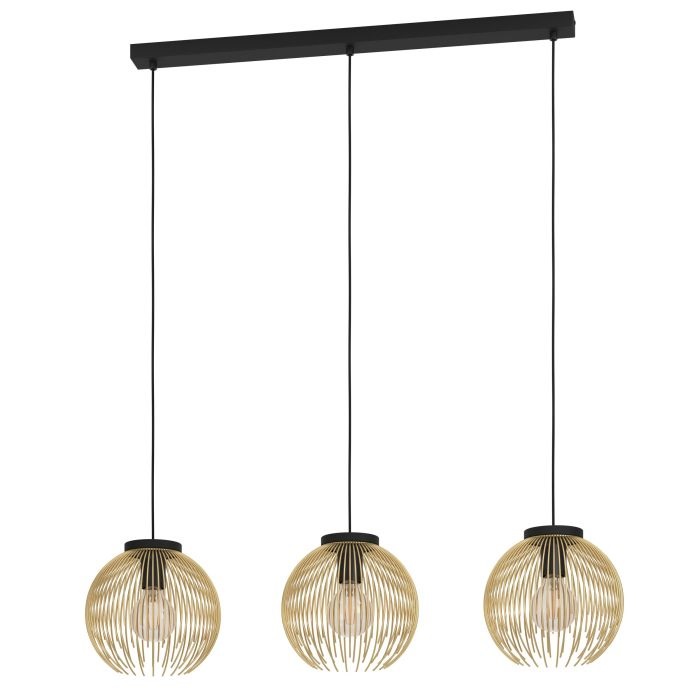 EGLO VENEZUELA Lampada a Sospensione 3 Luci E27 in Metallo Nero e Oro