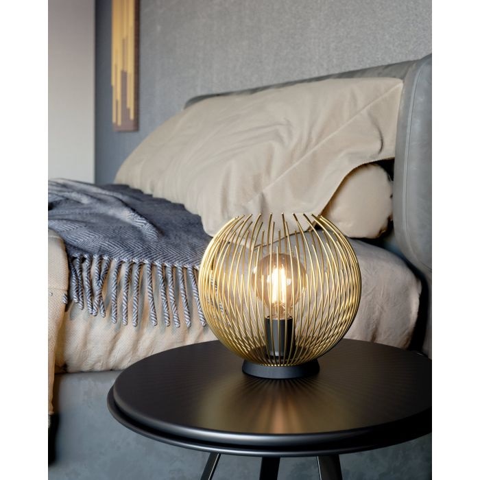 Eglo Venezuela Lampada da Tavolo E27 40W in Acciaio Nero e Oro - Decorativa per Camera da Letto e Soggiorno