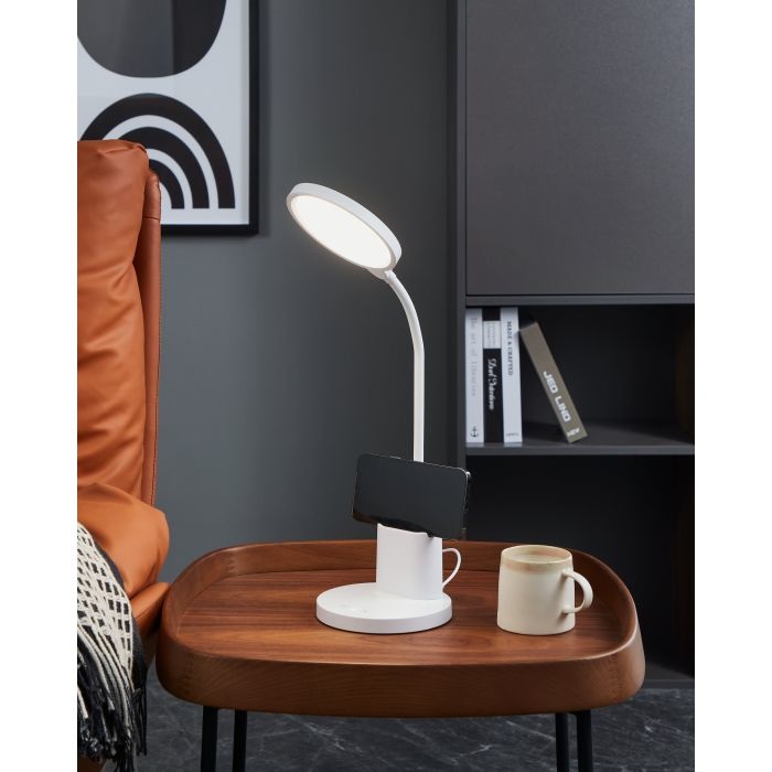 EGLO Lampada da Tavolo a LED Brolini - Ricaricabile, Dimmerabile, Colore Luce Regolabile, Supporto per Telefono