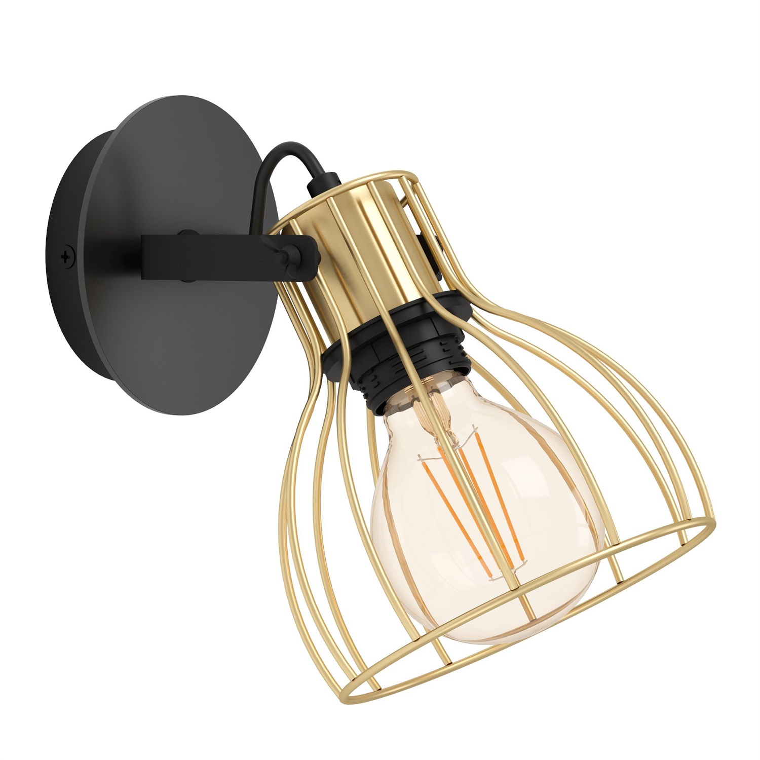 EGLO Sambatello Lampada da Parete in Stile Industriale con Faretto Mobile E27, Metallo Nero e Ottone, Illuminazione per Ingressi e Soggiorni