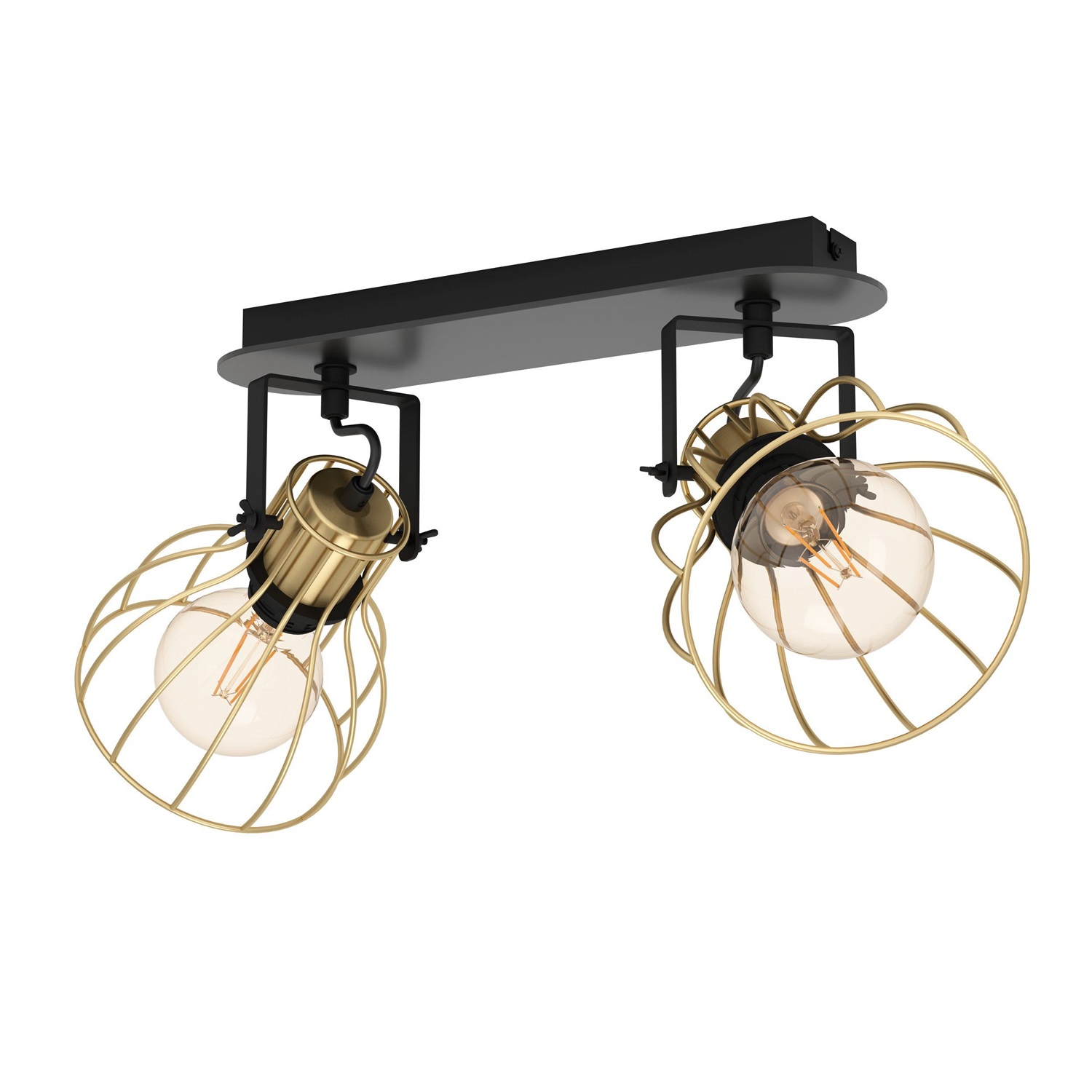 EGLO Faretto da Soffitto Sambatello a 2 Luci Orientabili E27 40 W in Metallo Nero e Ottone Spazzolato