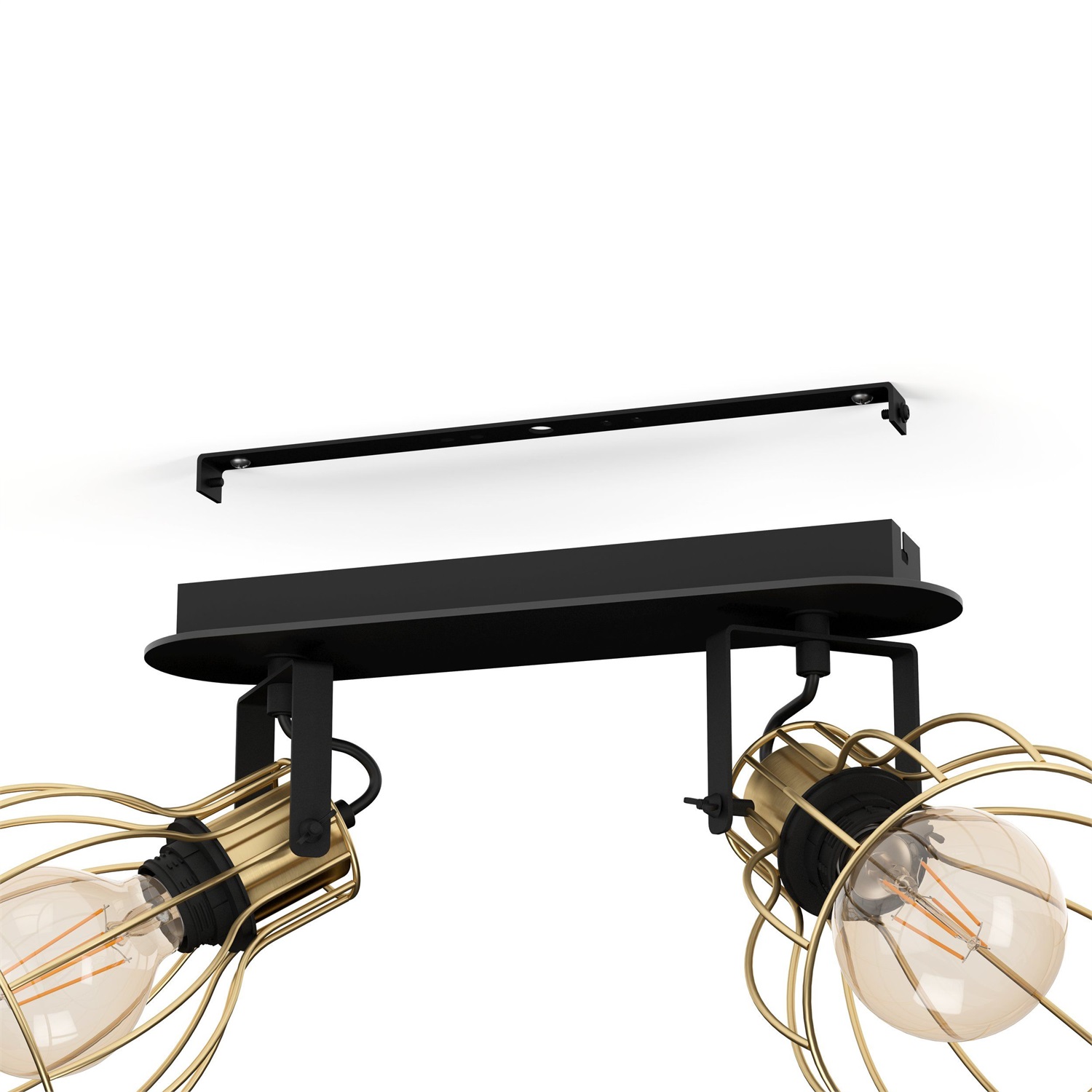 EGLO Faretto da Soffitto Sambatello a 2 Luci Orientabili E27 40 W in Metallo Nero e Ottone Spazzolato