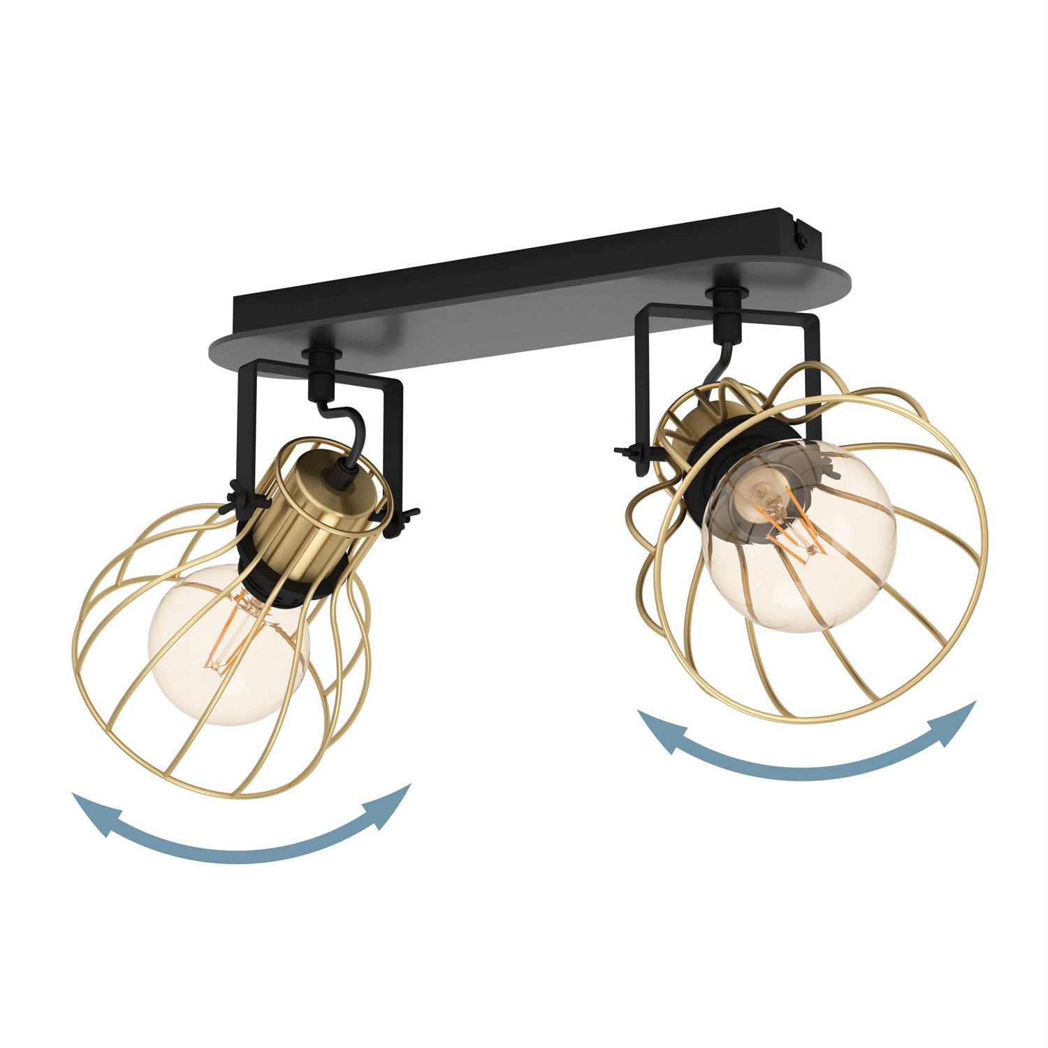 EGLO Faretto da Soffitto Sambatello a 2 Luci Orientabili E27 40 W in Metallo Nero e Ottone Spazzolato