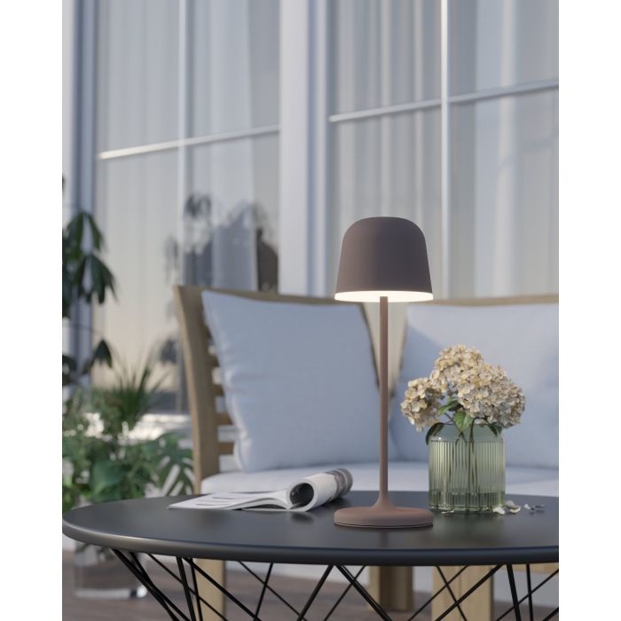 EGLO Mannera Lampada da Tavolo LED Touch Dimmerabile Senza Fili con Porta USB, Luce Bianca Calda 3000K, IP54, Struttura in Metallo Ruggine e Plastica Bianca
