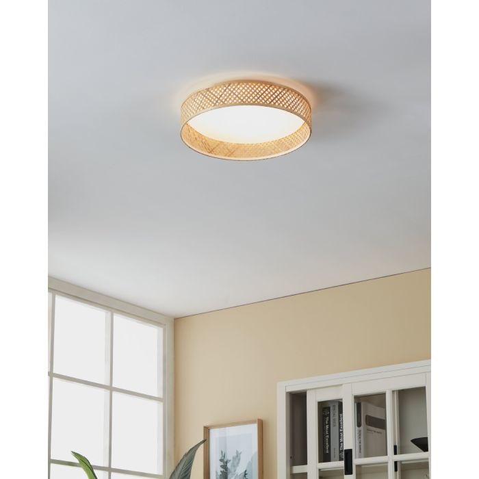 Eglo Luppineria Lampada da Soffitto Boho in Bambù e Legno Naturale con Illuminazione LED - Bianco Caldo