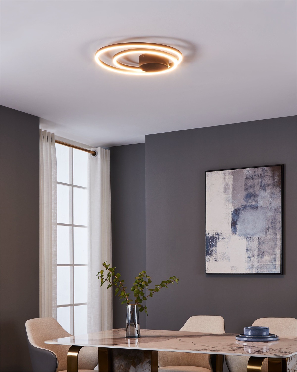 EGLO Plafoniera LED Ruotale Ø 45 cm, 36W, 4400 lumen, luce calda 3000K, struttura in alluminio e acciaio, finitura nera e bianca