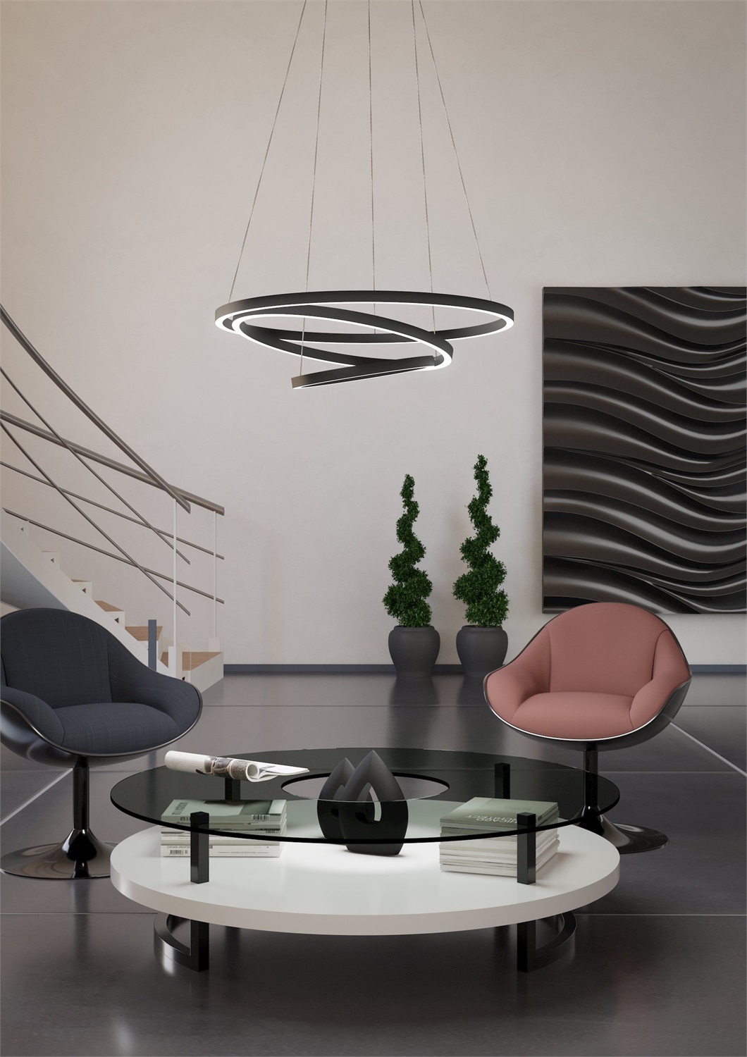 Eglo Lobinero-Z Lampada a Sospensione LED Dimmerabile con Controllo Vocale Alexa, Colore Luce Regolabile, Metallo Nero, Ø58cm, 6000 Lumen