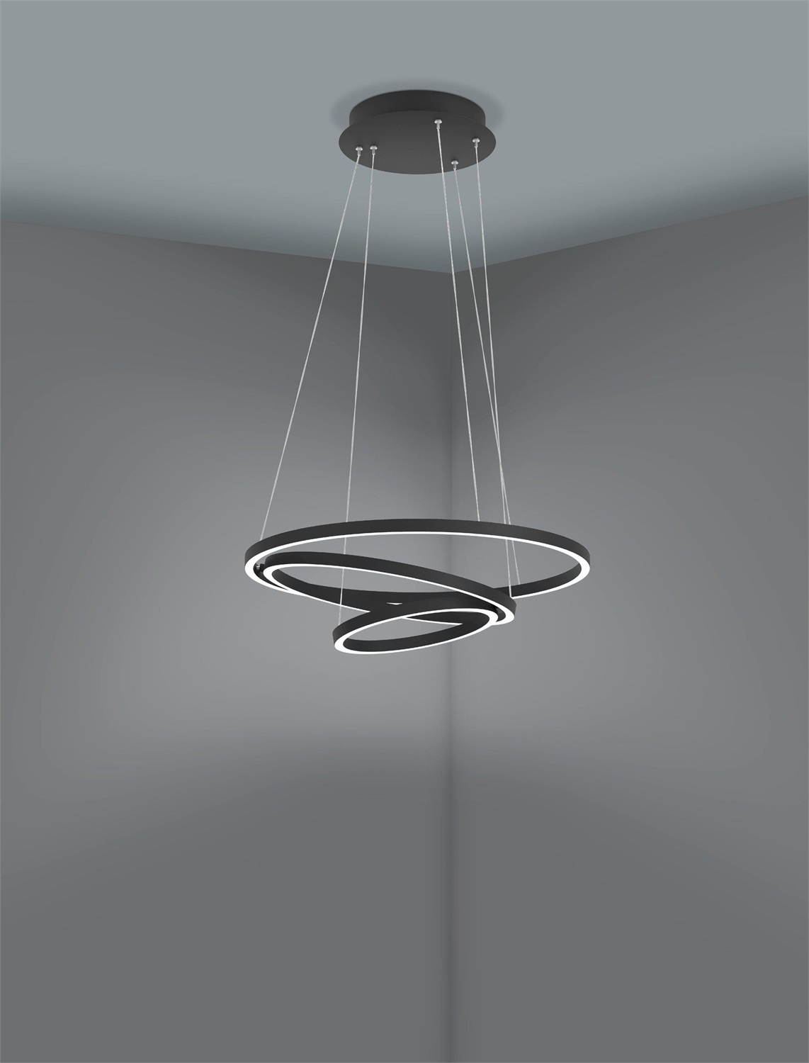 Eglo Lobinero-Z Lampada a Sospensione LED Dimmerabile con Controllo Vocale Alexa, Colore Luce Regolabile, Metallo Nero, Ø58cm, 6000 Lumen