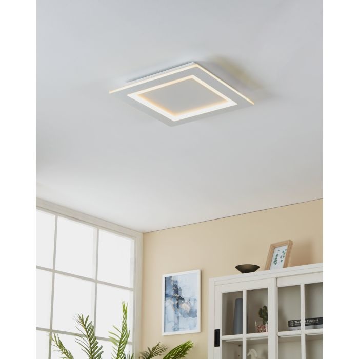 EGLO Padrogiano-Z Plafoniera LED 45x45 cm in Metallo, Regolazione Colore Bianco Caldo-Freddo e RGB, 3150 Lumen, Smart Home ZigBee con Controllo Vocale Alexa