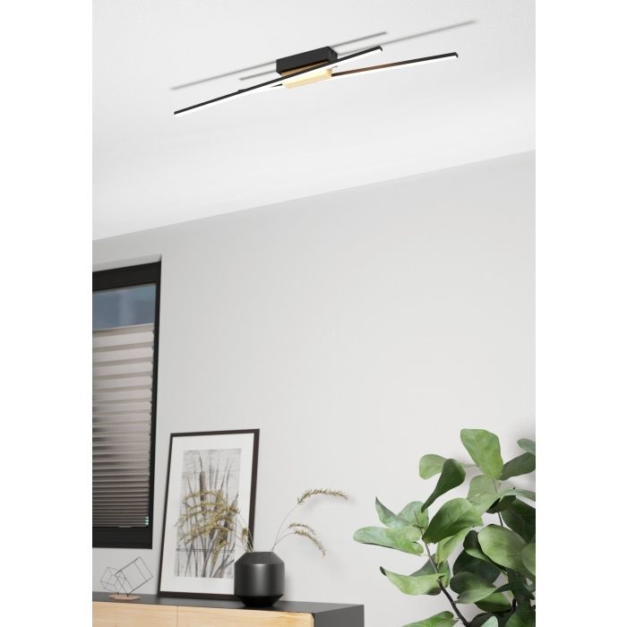 EGLO Lampada da Soffitto LED Panagria, Minimalista, 93.5x7.5 cm, Luce Calda Dimmerabile, 3120 Lumen, Struttura in Alluminio e Legno