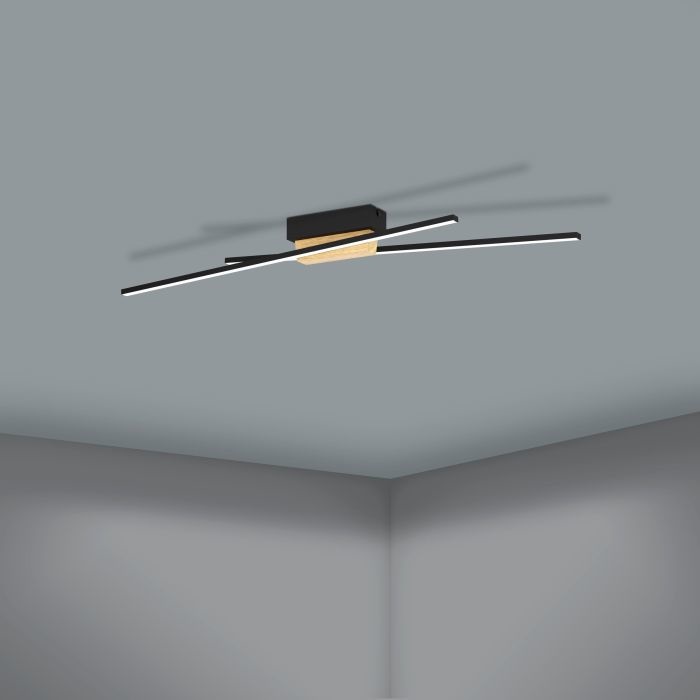 EGLO Lampada da Soffitto LED Panagria, Minimalista, 93.5x7.5 cm, Luce Calda Dimmerabile, 3120 Lumen, Struttura in Alluminio e Legno