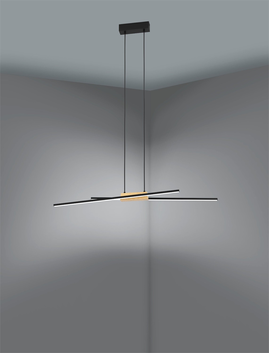 EGLO Lampadario LED Panagria Minimalista 2x13W, Luce Calda 3000K, 3120 Lumen, Struttura in Alluminio e Legno, Finitura Nero e Bianco