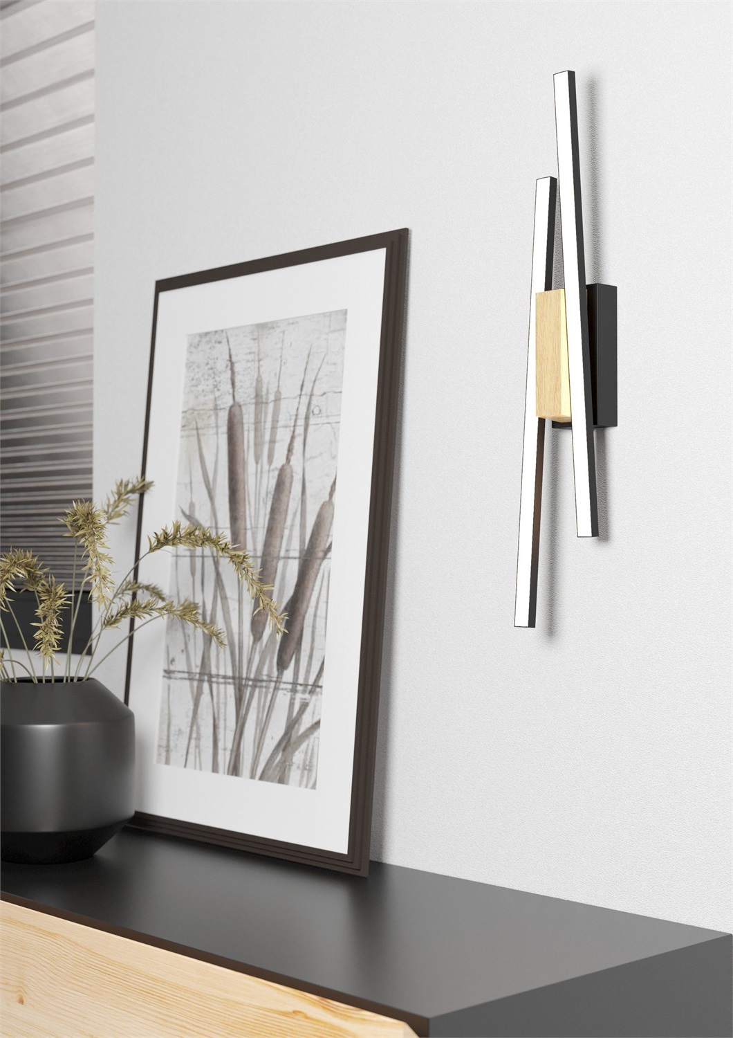 EGLO Panagria Plafoniera LED Minimalista 40 W, 57 cm, in Alluminio e Legno, Bianco Caldo, Nero e Marrone