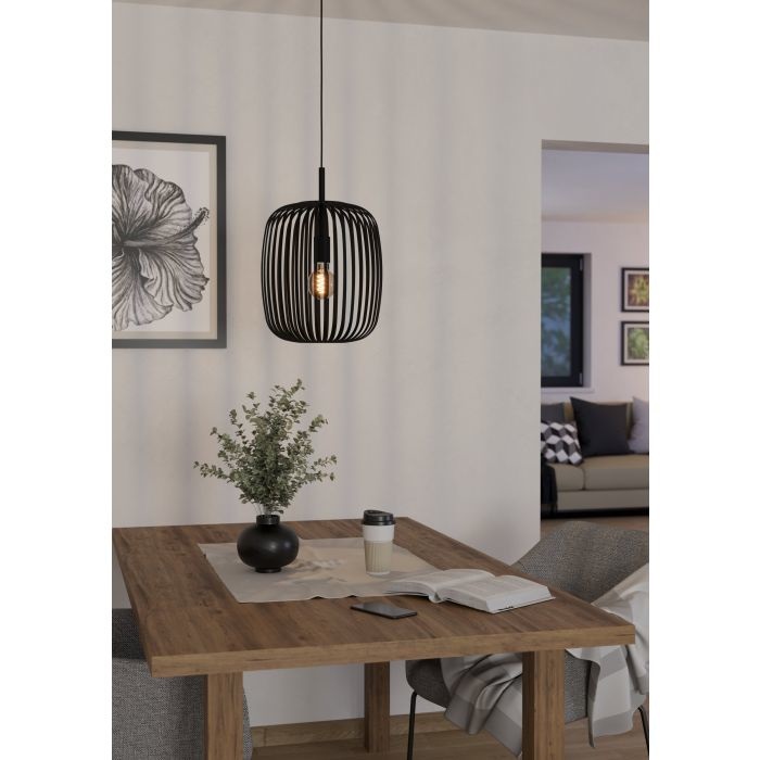 Eglo Romazzina Lampada a Sospensione 1 Luce E27 in Metallo Nero per Sala da Pranzo
