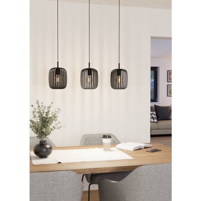 EGLO Romazzina Lampada a Sospensione 3 Luci E27 in Metallo Nero per Sala da Pranzo