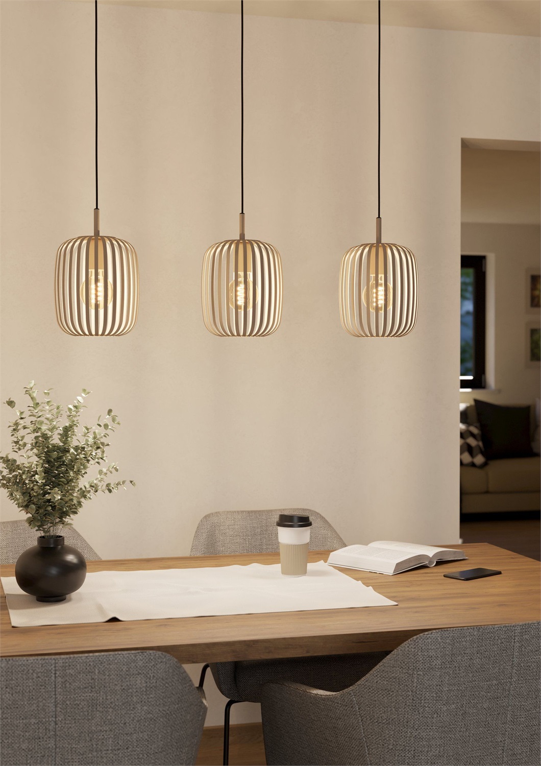 Eglo Romazzina Lampada a Sospensione 3 Luci E27 40W Metallo Tortora Satinato 110 cm x 90 cm