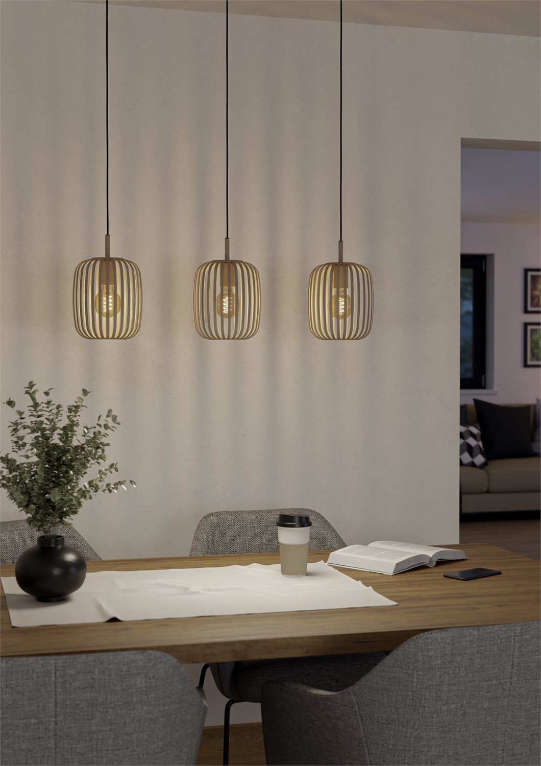 Eglo Romazzina Lampada a Sospensione 3 Luci E27 40W Metallo Tortora Satinato 110 cm x 90 cm