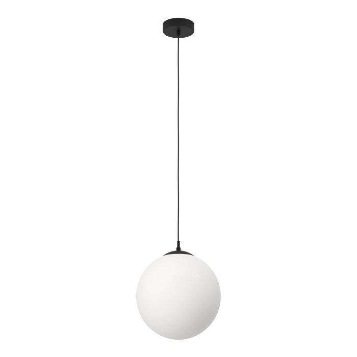 EGLO Rondo 3 Lampada a Sospensione E27 in Vetro Bianco Satinato e Metallo Nero Opaco, Altezza 110 cm, Diametro 30 cm, Dimmabile