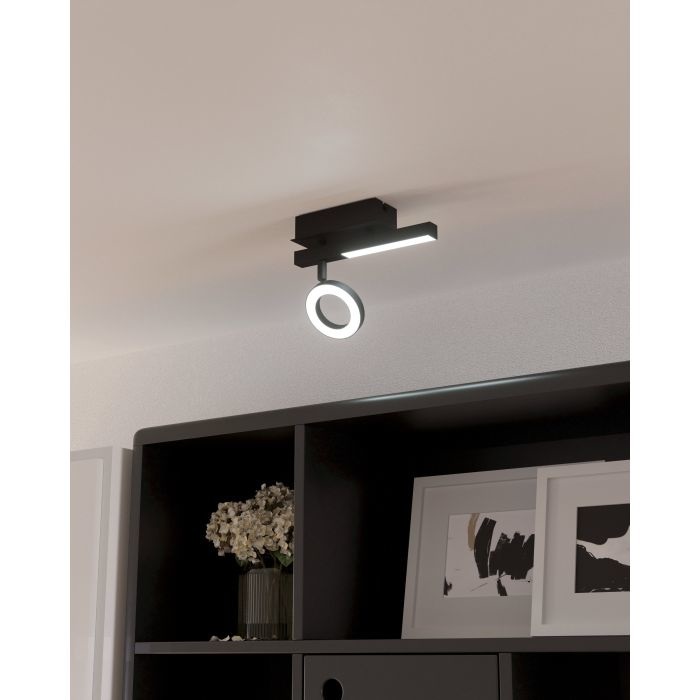 Eglo Cardillio 2 - Lampada da soffitto LED orientabile in nero, luce bianco caldo