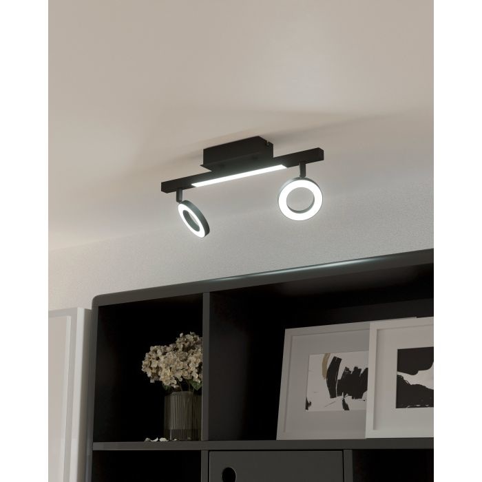 Eglo Cardillio 2 Lampada da Soffitto Orientabile 2 Luci LED 3.2W Nero Satinato Bianco Caldo