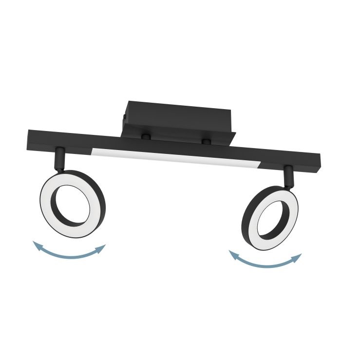 Eglo Cardillio 2 Lampada da Soffitto Orientabile 2 Luci LED 3.2W Nero Satinato Bianco Caldo